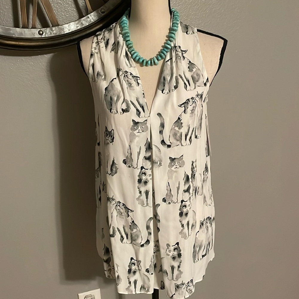NWT  KAREN KANE WATERCOLOR KITTY CATS SLEEVELESS TANK.